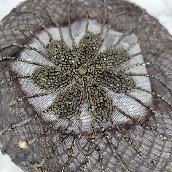 50s Tambour Embroidery Beaded Women's Hat Facinator Pillbox Mesh - Picture 15 of 16